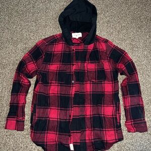 Pacsun Modern Amusement Vintage OG Cozy Red Black Plaid Long Sleeve Hoodie Shirt